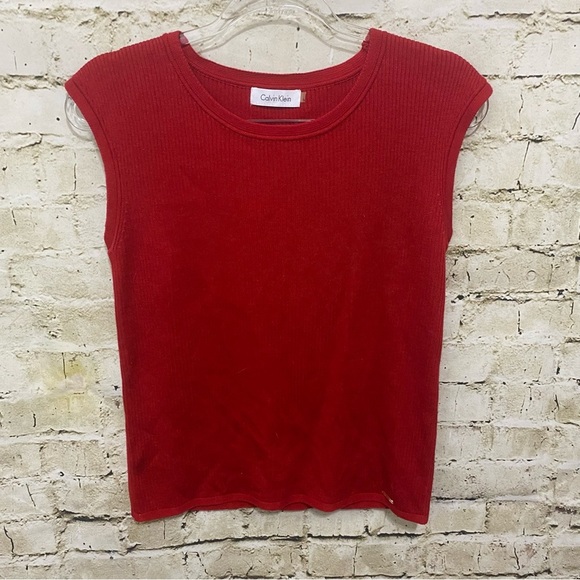 Calvin Klein Red Rubbed Sleeveless Sweater Vest - Picture 1 of 6